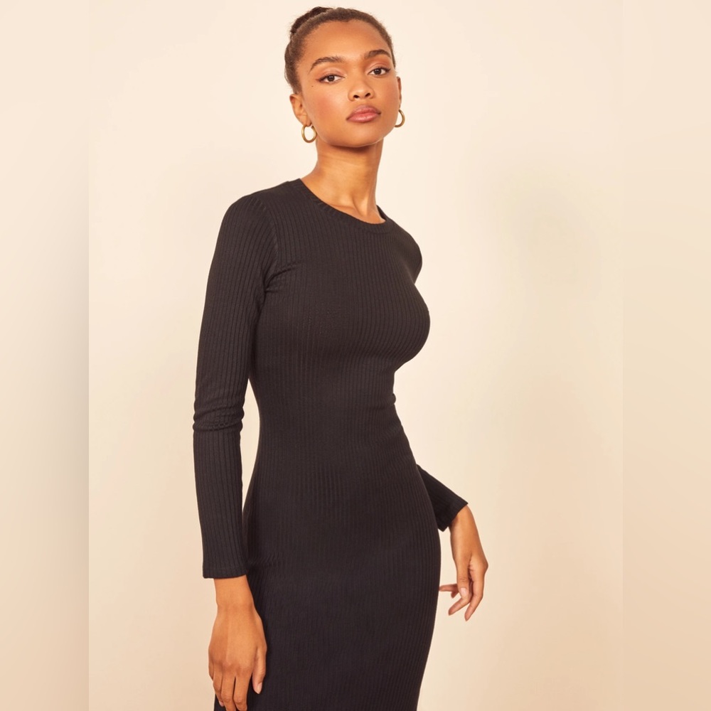 NWOT Reformation Wednesday Black Ribbed Knit Dress🖤🖤🖤 - Picture 4 of 13